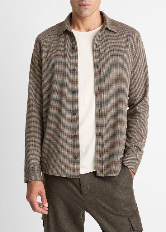 Vince Houndstooth Cotton-Blend Button-Front Shirt - Tees & Hoodies