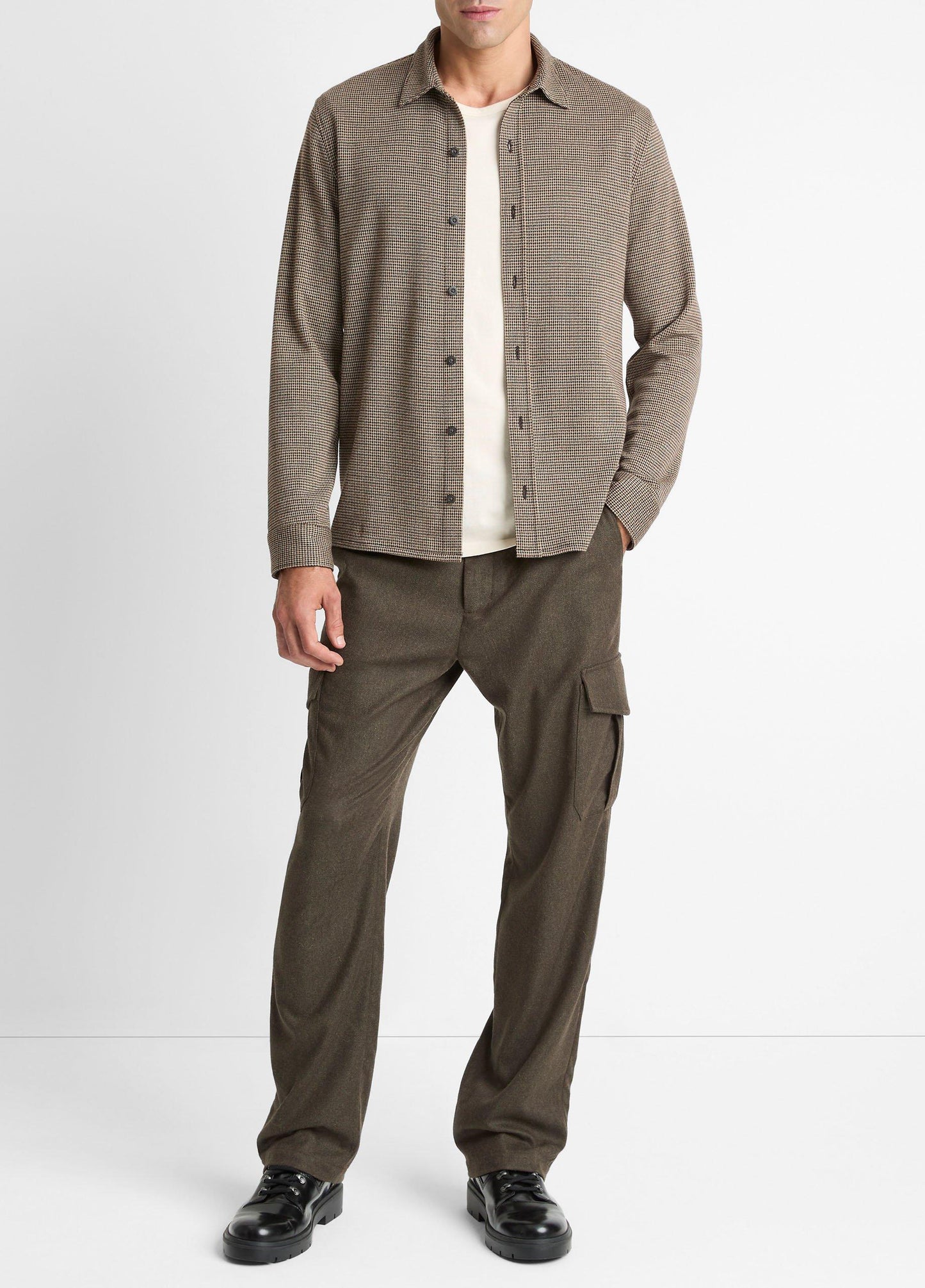 Vince Houndstooth Cotton-Blend Button-Front Shirt - Tees & Hoodies