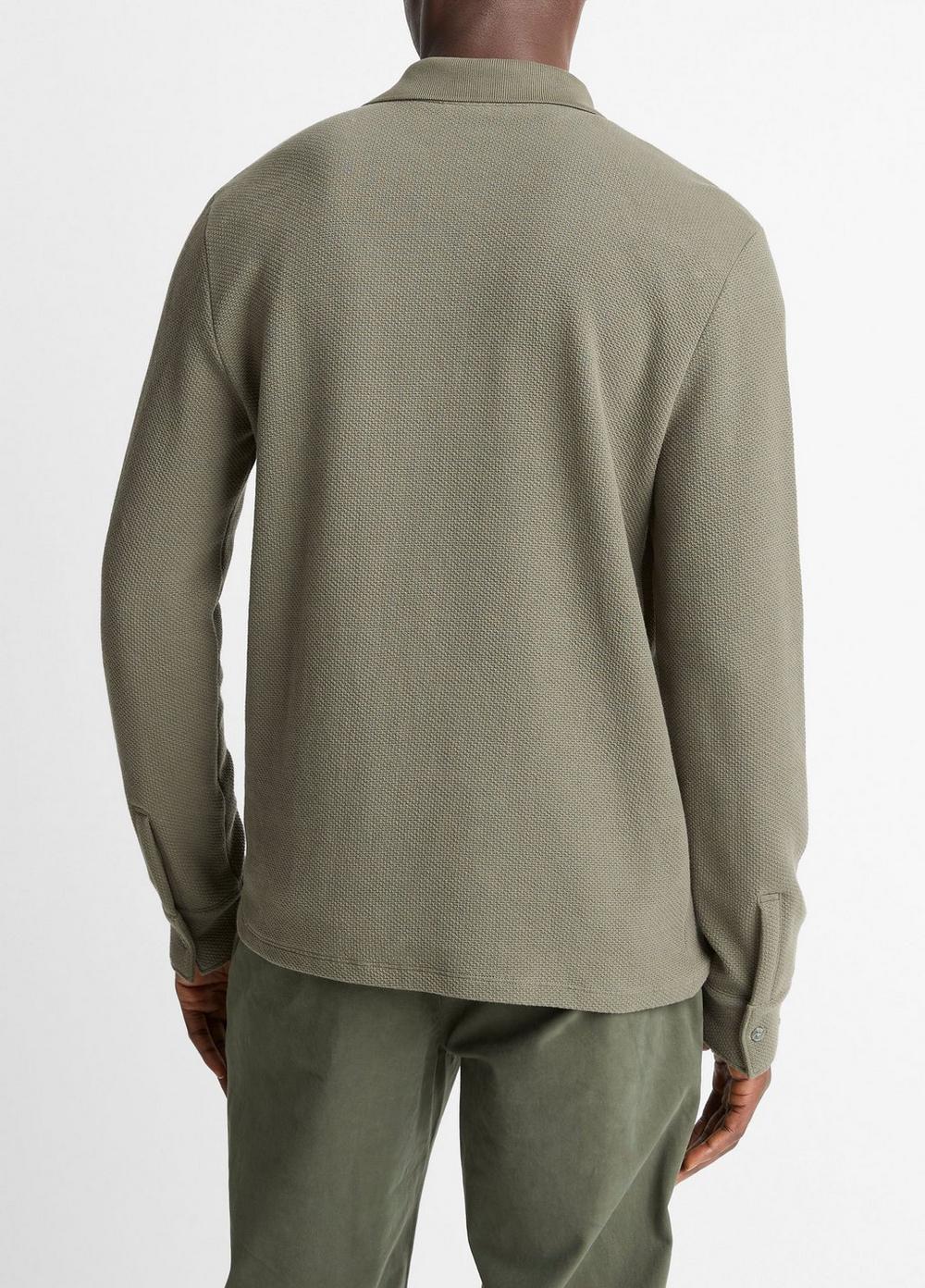Vince Basket-Weave Cotton Long-Sleeve Polo Shirt - Tees & Hoodies