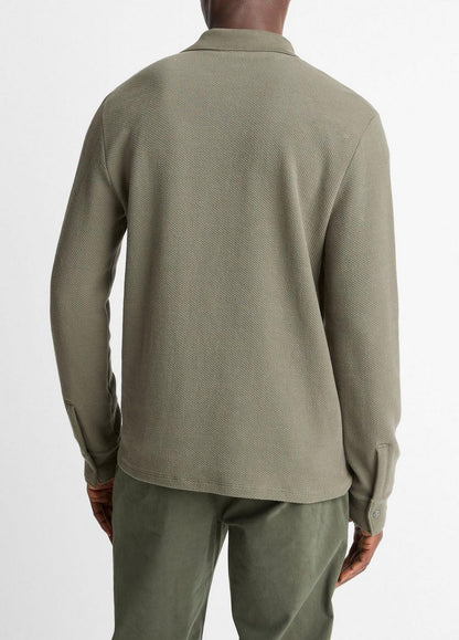 Vince Basket-Weave Cotton Long-Sleeve Polo Shirt - Tees & Hoodies