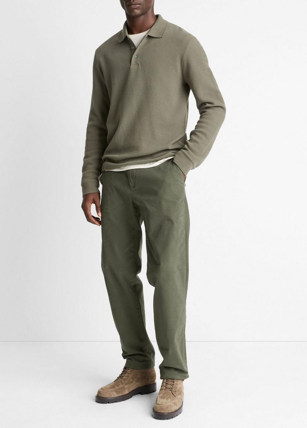 Vince Basket-Weave Cotton Long-Sleeve Polo Shirt - Tees & Hoodies