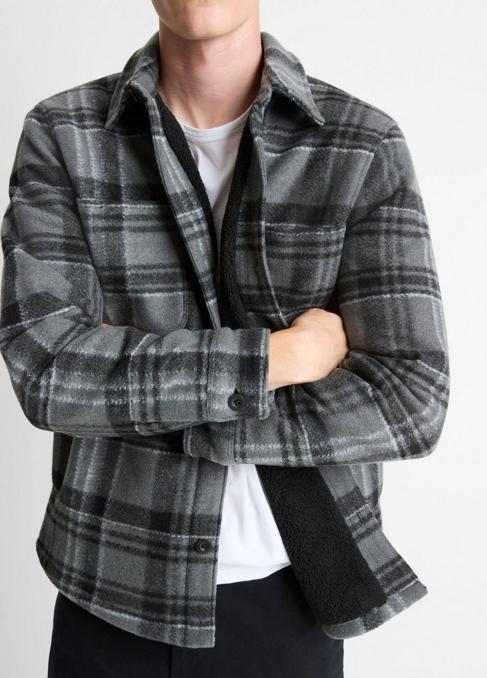Vince Sherpa-Lined Plaid Shirt Jacket - Jackets & Outerwear